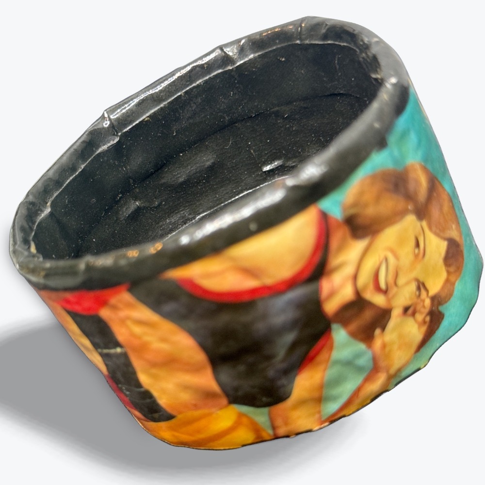 Vintage Paper Mache Wide Bangle Bracelet‎ Retro Pin Up Girl Art Cuff 1960s Mod